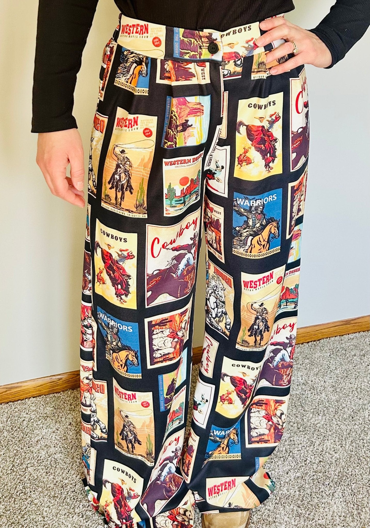 Western Cowboy Stamps Print Slack Pants - My Store