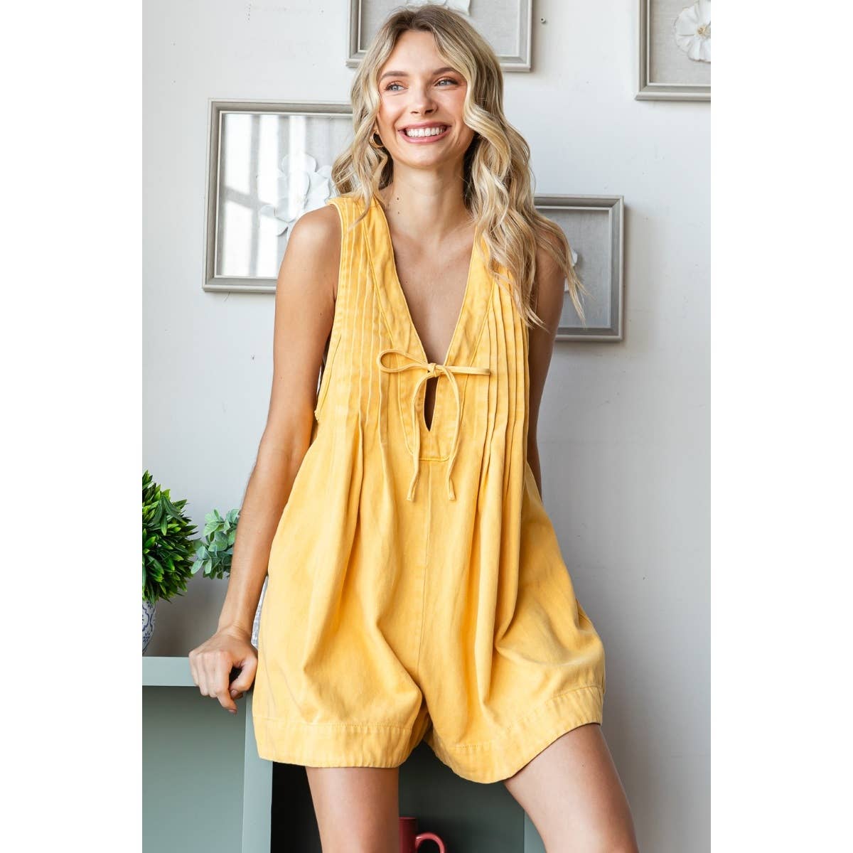 V-neck Sleeveless Denim Short Romper - My Store