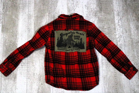 Big Foot Upcycled Kids Graphic Flannel Shirt - Rugged Wrangler
