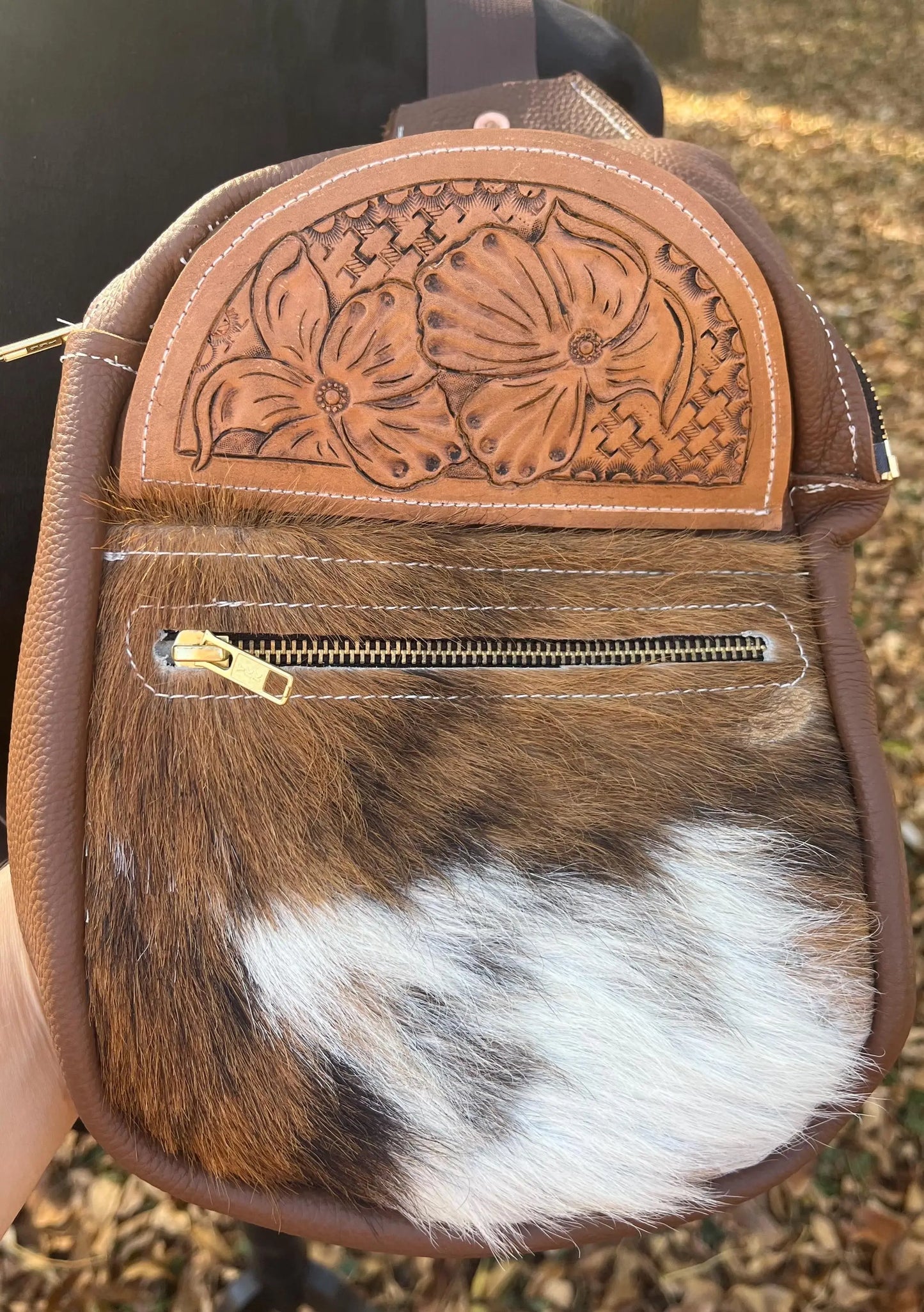 Leather crossbody leather sling bag tooled leather cowhide Handmade leather bag - My Store