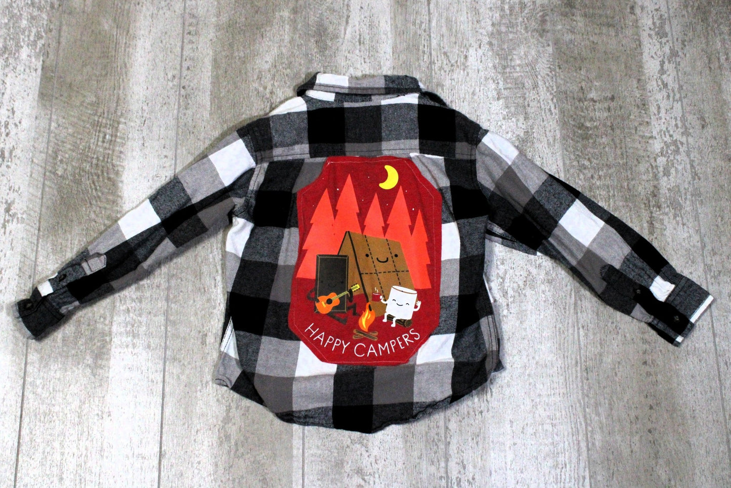 Camping Upcycled Kids Graphic Flannel - Rugged Wrangler