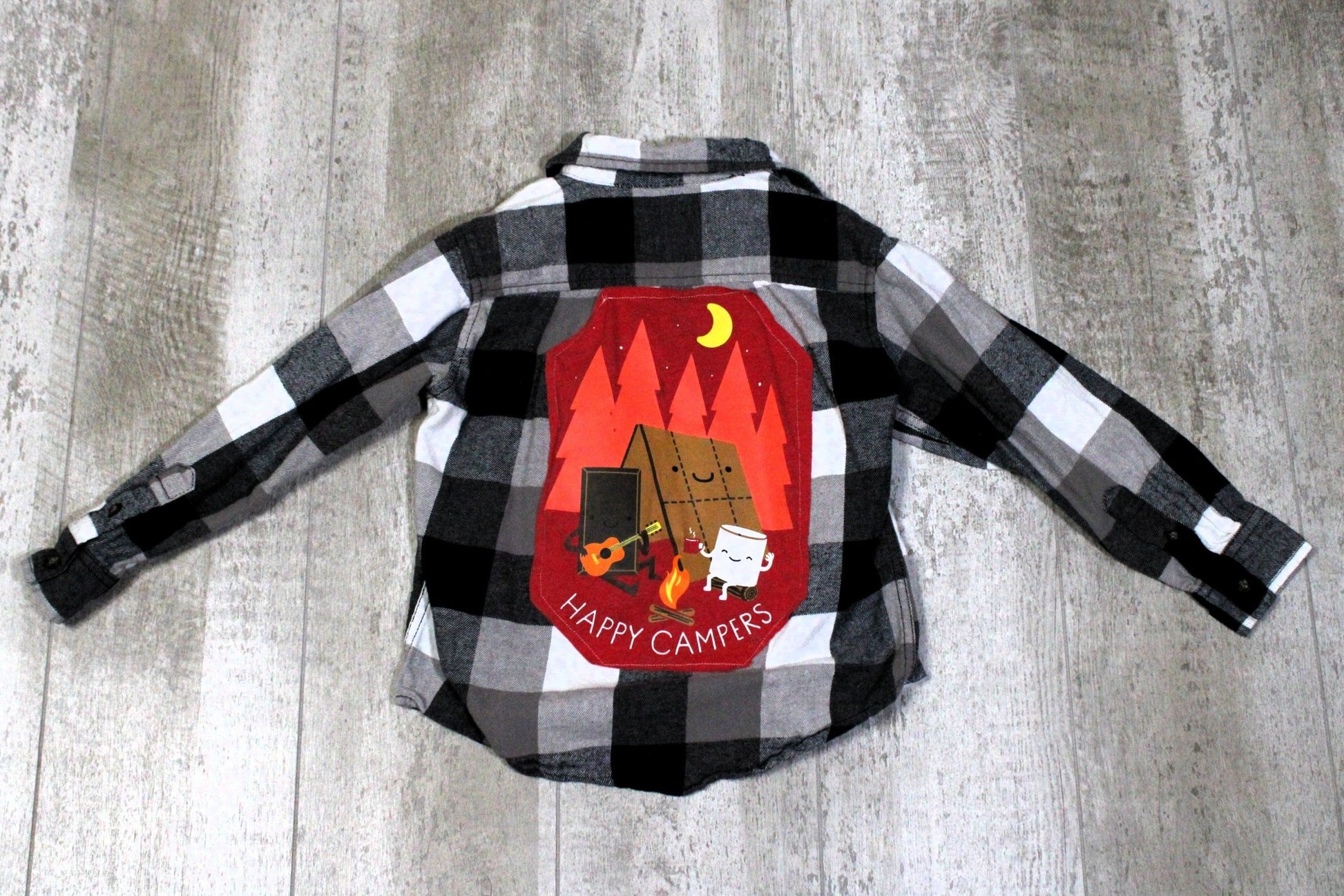Camping Upcycled Kids Graphic Flannel - Rugged Wrangler