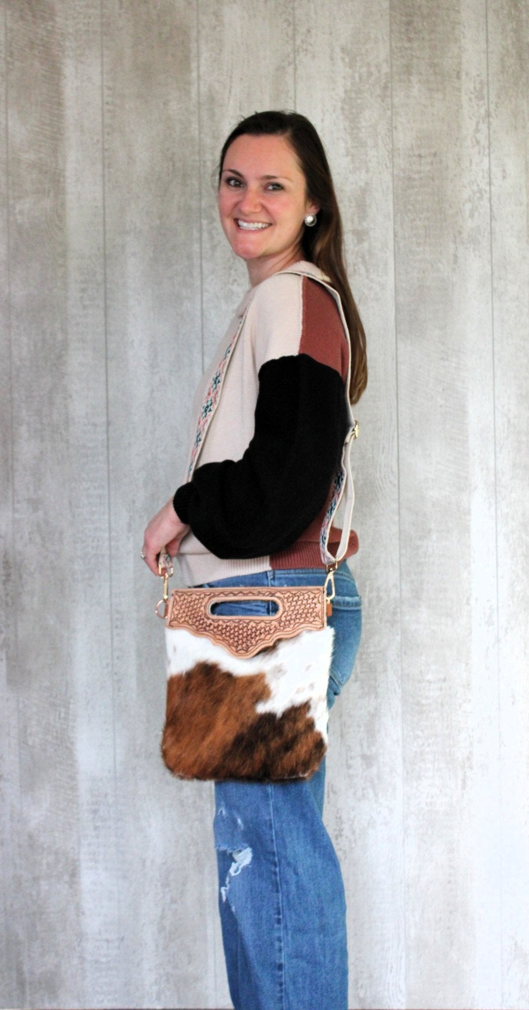Cowhide Two Sided Crossbody - Rugged Wrangler