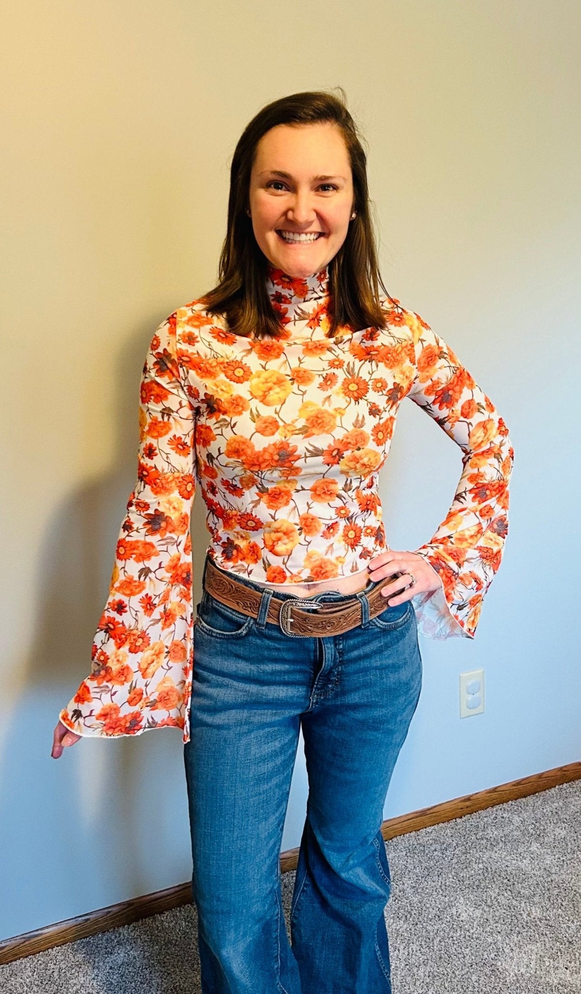 Floral Printed Bell Sleeve Blouse - My Store