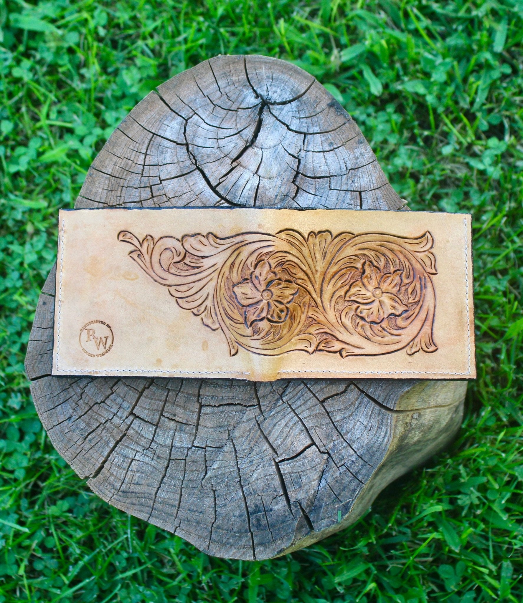 Hand-Tooled Floral Western Mens Wallet - My Store
