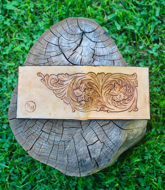 Hand-Tooled Floral Western Mens Wallet - My Store