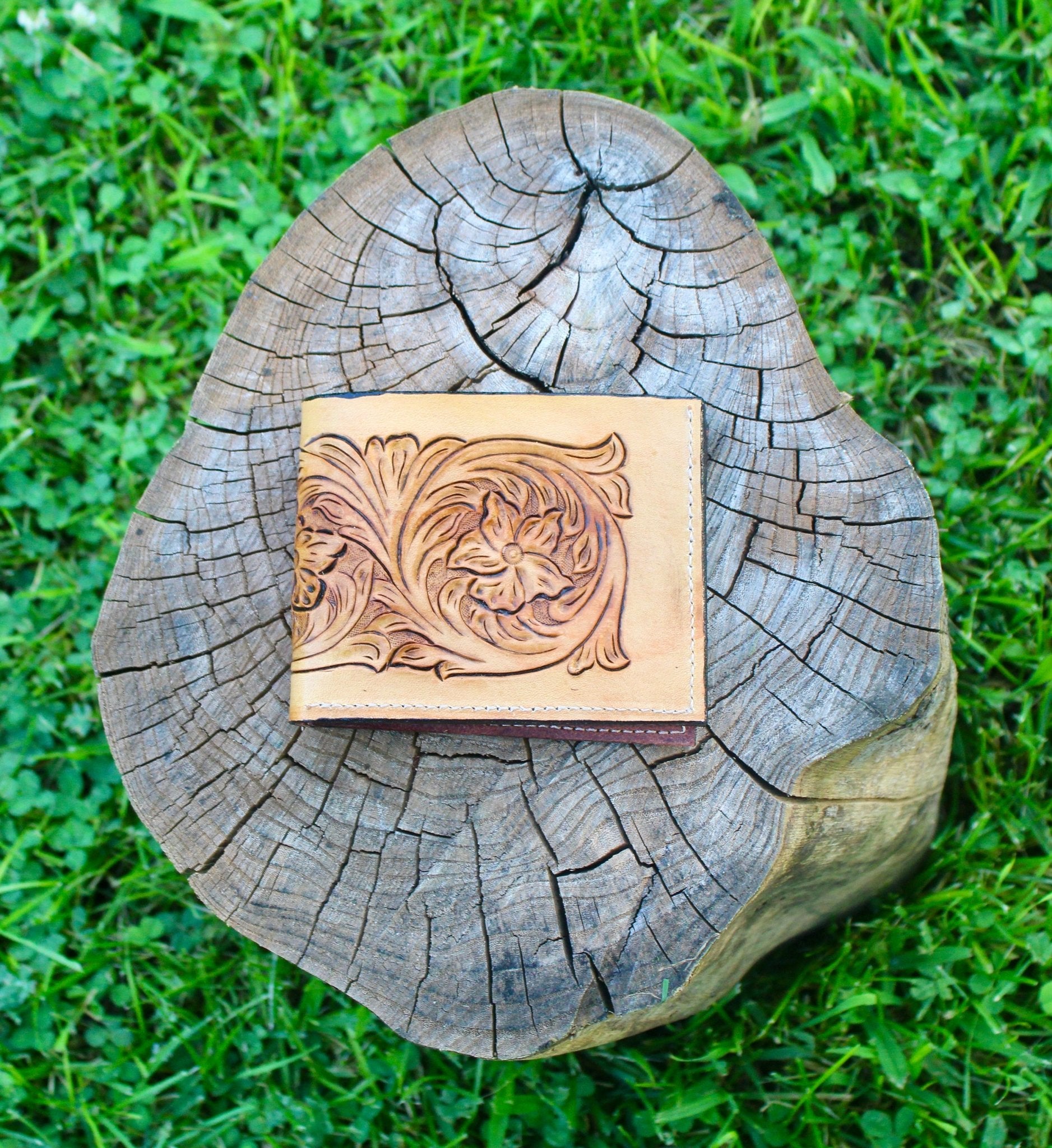 Hand-Tooled Floral Western Mens Wallet - My Store