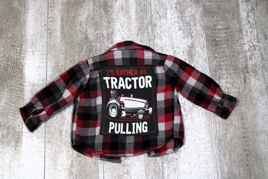I'd Rather Be Tractor Pulling Upcycled Kids Graphic Flannel Shirt - Rugged Wrangler