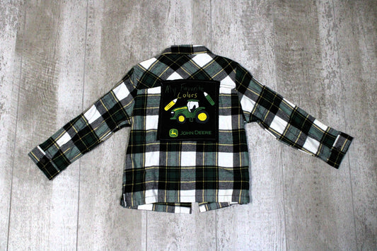 John Deere Tractor Upcycled Kids Graphic Flannel - Rugged Wrangler