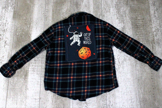 Out Of This World Upcycled Kids Graphic Flannel - Rugged Wrangler
