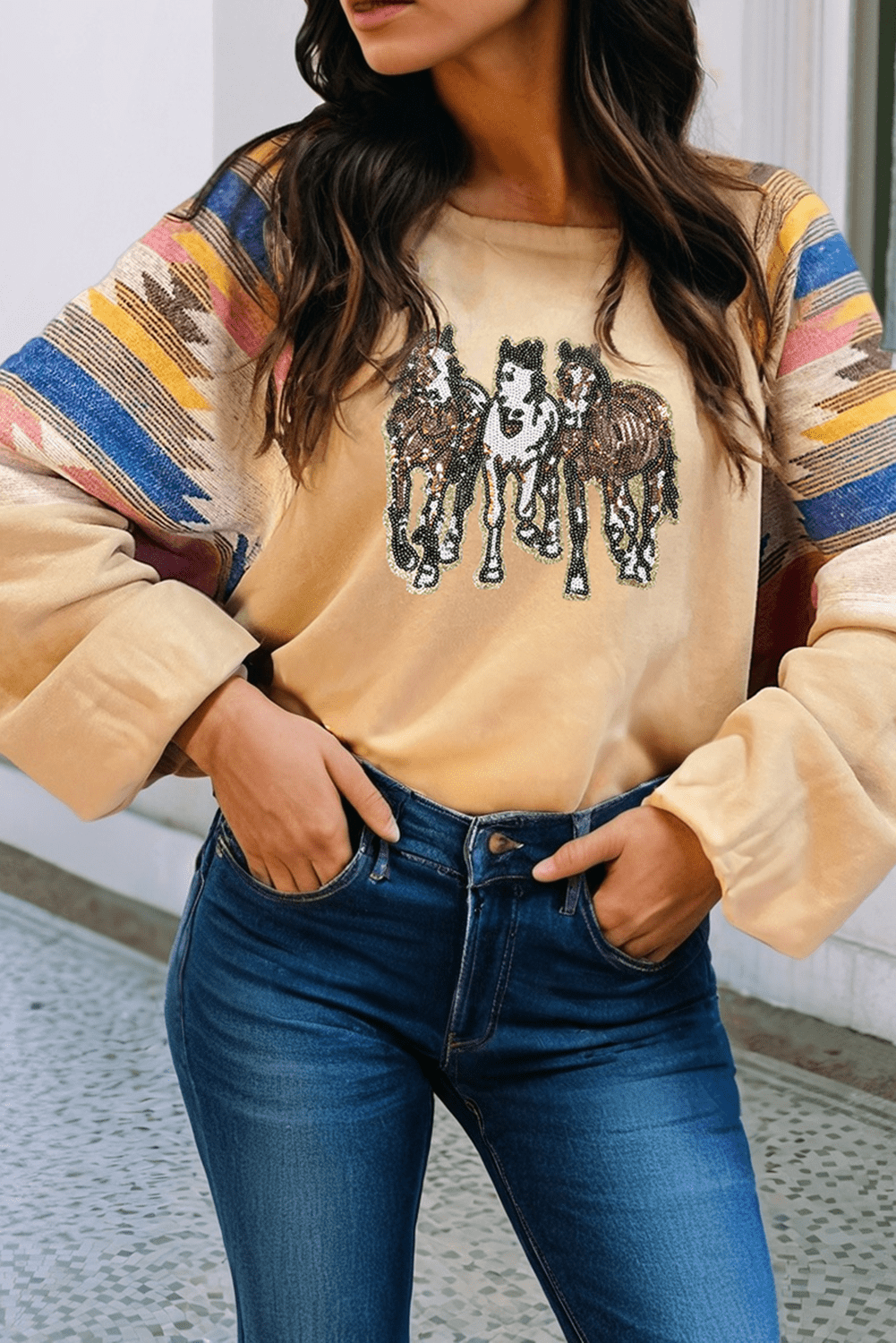 Three Horses Graphic Aztec Sweatshirt - Rugged Wrangler