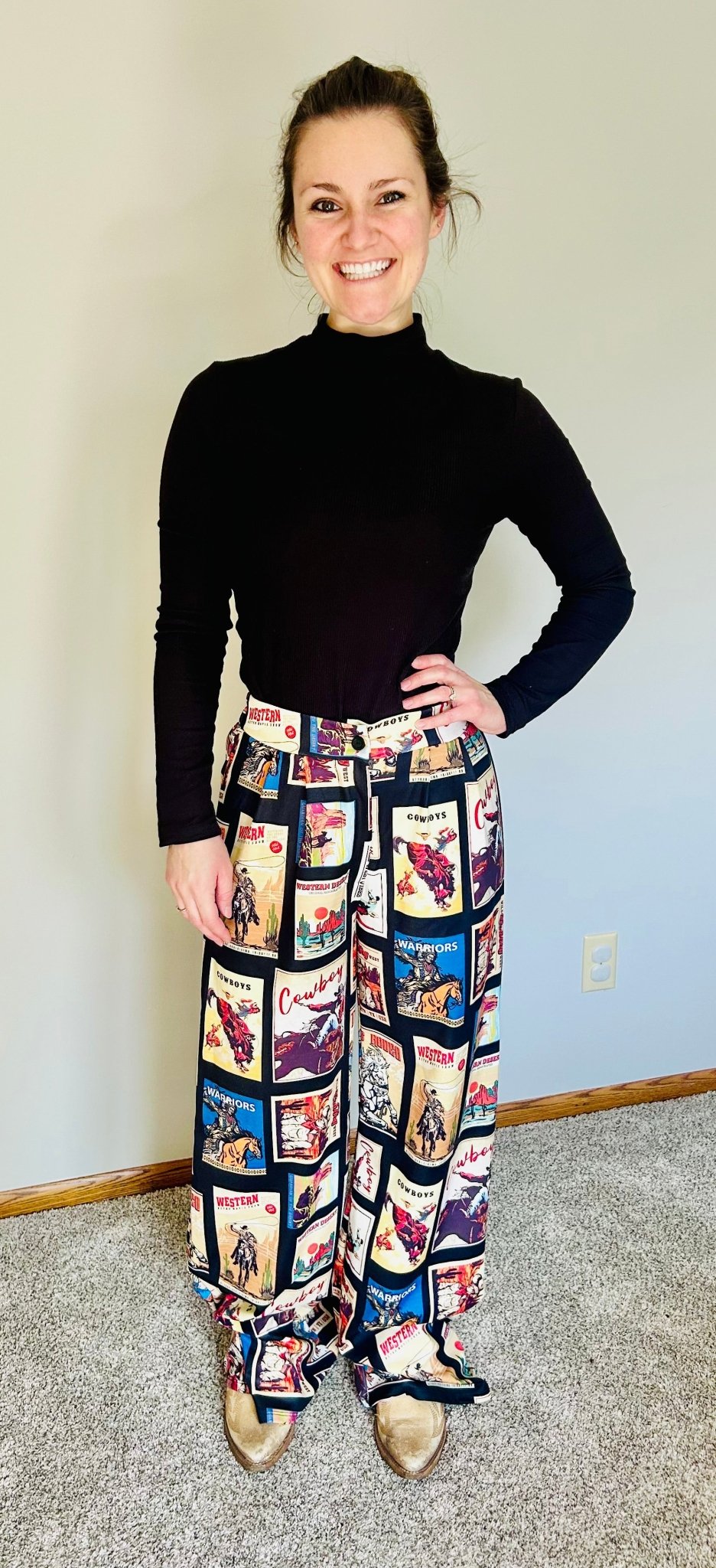 Western Cowboy Stamps Print Slack Pants - My Store